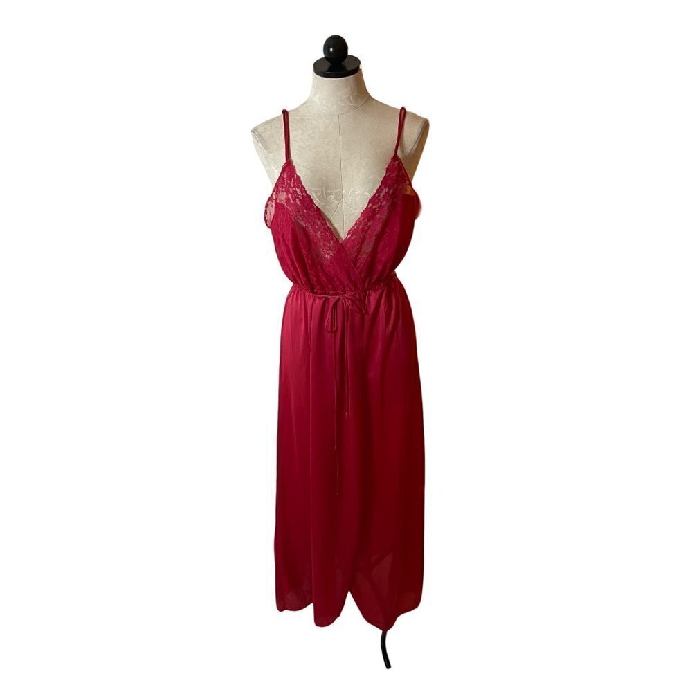 Diane Von Furstenberg Vintage Womens Nightgown Size Small Red Lace V Neck